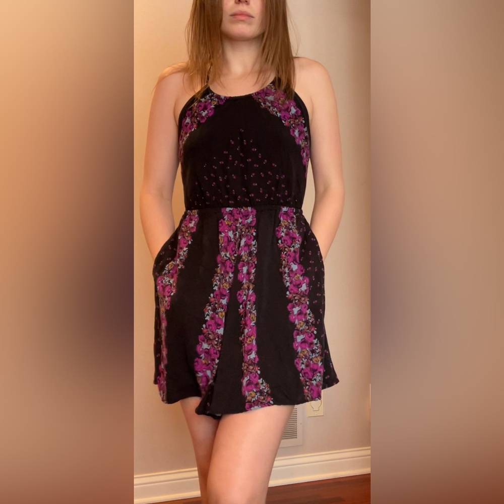 Free People black floral halter dress